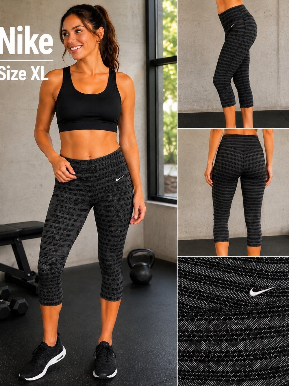 Nike Dri-FIT Cropped Leggings Size XL Black Gray Patterned Athletic Capri Pants